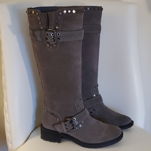 Sam Edelman Deyrn Stud Moto Gray Suede Boots - Picture 2 of 15